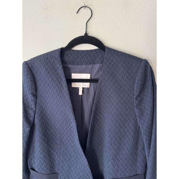 Rebecca Taylor NYC Blazer Women’s Size 8 Navy Zig Zag Print Textured Tie Front - Picture 3 of 9